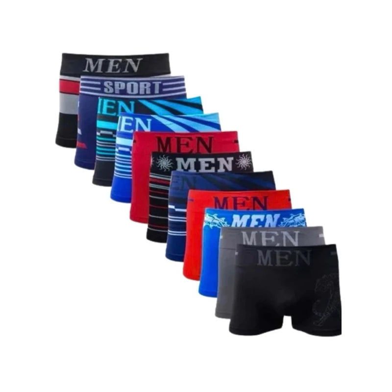 Kit C/10 Cuecas Boxers Masculino em Microfibra Cores Variadas e Sortidas