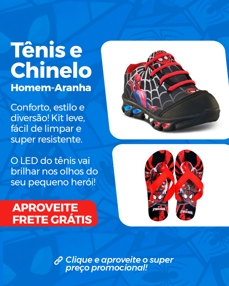 tênis de led infantil masculino homem aranha com luzinha mais chinelo do homem aranha